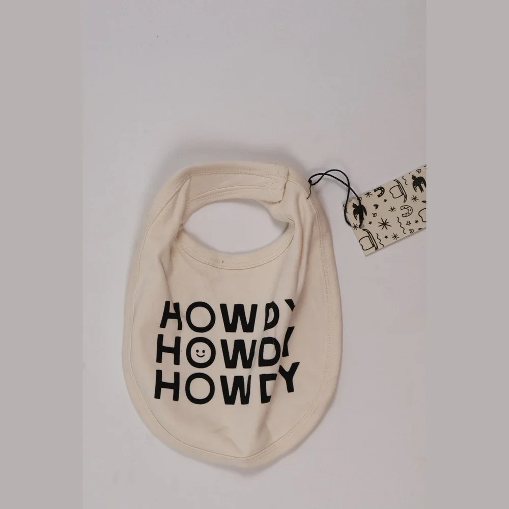 Morgan Lacey Hart Baby Bib Howdy Graphic Cream Black One Size NWT